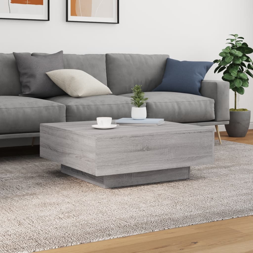 Τραπεζάκι Σαλονιού με Φώτα LED Γκρι Sonoma 80x80x31 εκ. - Pakobazaar