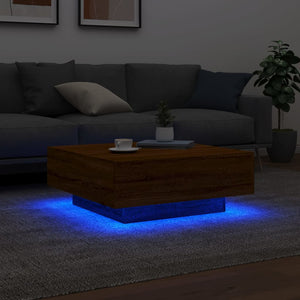 Τραπεζάκι Σαλονιού με Φώτα LED Καφέ Δρυς 80x80x31 εκ.