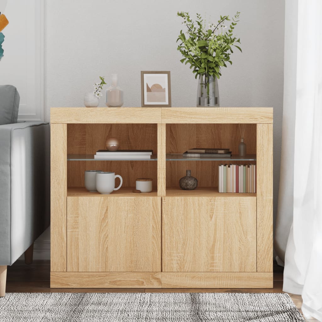 Ντουλάπια με Φώτα LED 2 τεμ. Sonoma Δρυς από Επεξεργασμένο Ξύλο - Pakobazaar