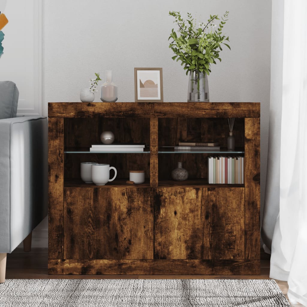 Ντουλάπια με Φώτα LED 2 τεμ. Καπνιστή Δρυς από Επεξεργ. Ξύλο - Pakobazaar