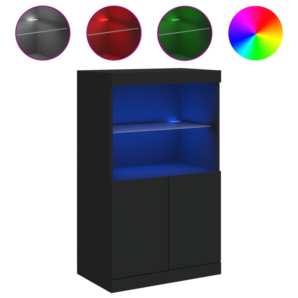 Μπουφές με Φώτα LED Μαύρος 60,5 x 37 x 100 εκ.