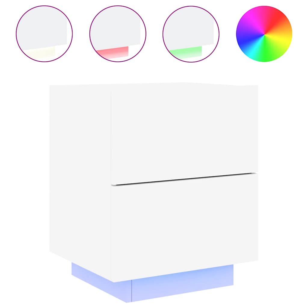 Κομοδίνα με Φώτα LED 2 τεμ. Λευκά από Επεξεργασμένο Ξύλο - Pakobazaar