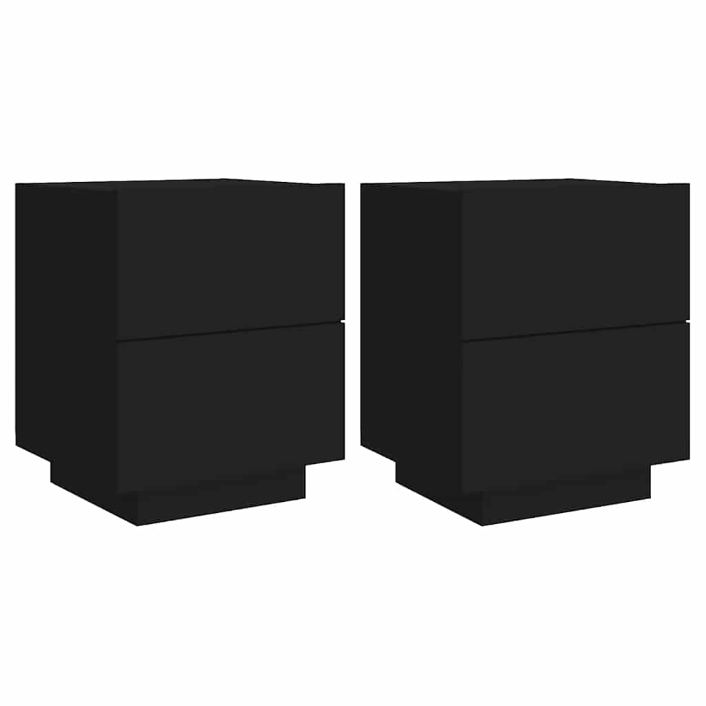 Κομοδίνα με Φώτα LED 2 τεμ. Μαύρα από Επεξεργασμένο Ξύλο - Pakobazaar