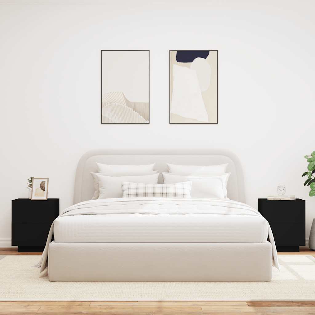 Κομοδίνα με Φώτα LED 2 τεμ. Μαύρα από Επεξεργασμένο Ξύλο - Pakobazaar