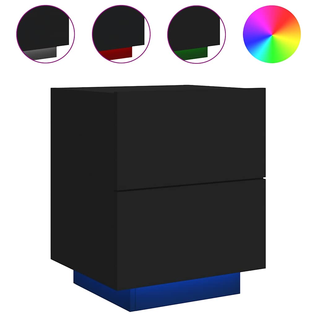 Κομοδίνα με Φώτα LED 2 τεμ. Μαύρα από Επεξεργασμένο Ξύλο - Pakobazaar