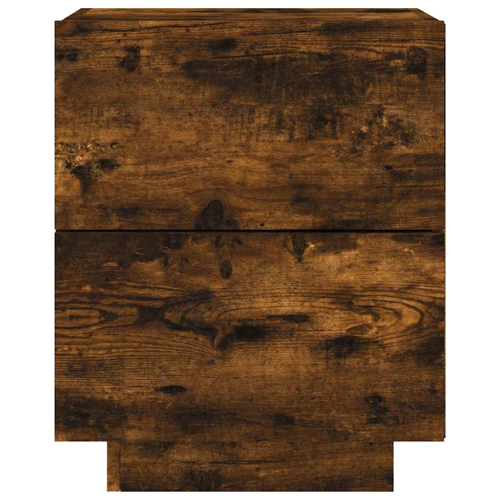 Κομοδίνα με Φώτα LED 2 τεμ. Καπνιστή Δρυς από Επεξεργ. Ξύλο - Pakobazaar