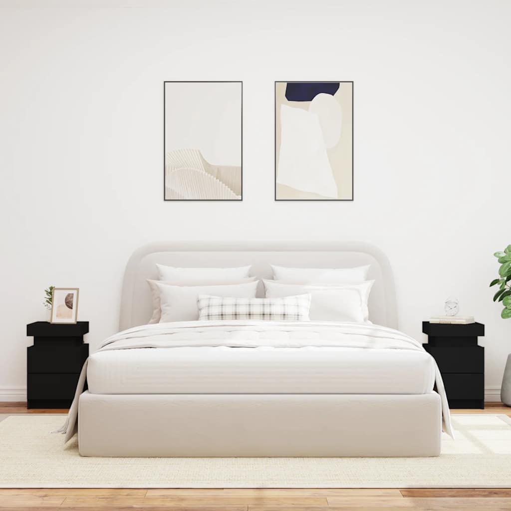 Κομοδίνα με Φώτα LED 2 τεμ. Μαύρα 35 x 39 x 55 εκ. - Pakobazaar