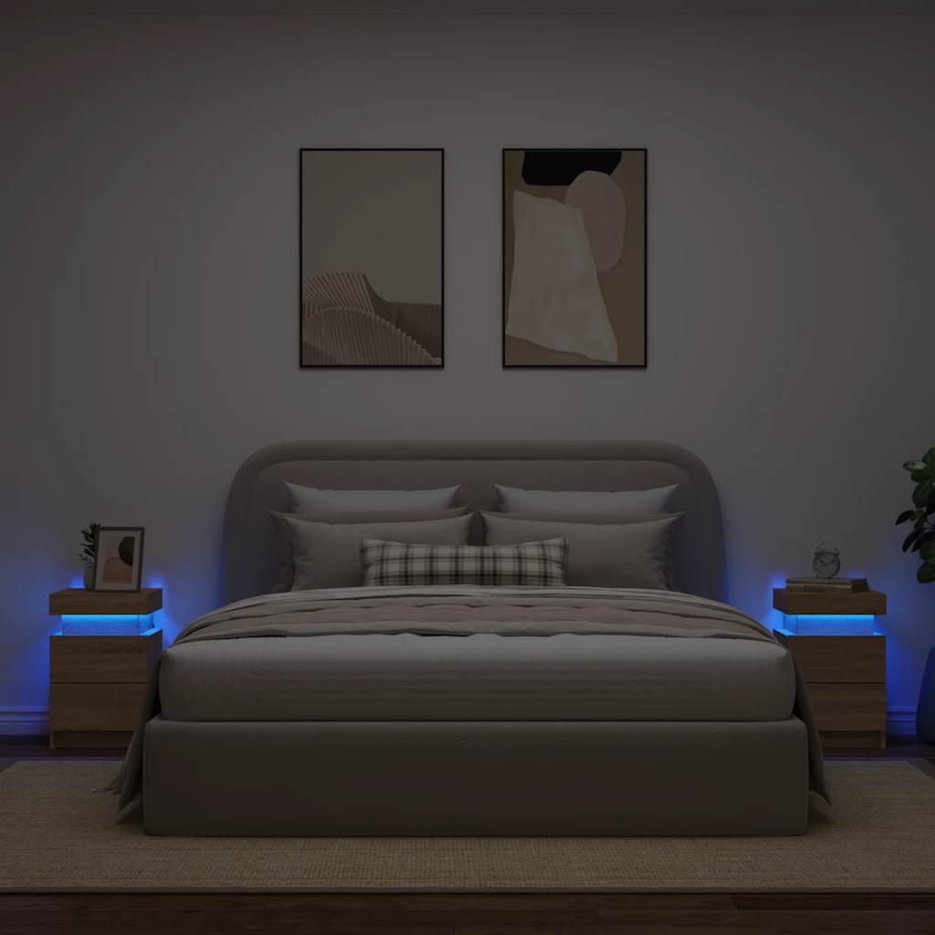 Κομοδίνα με Φώτα LED 2 τεμ. Sonoma Δρυς 35 x 39 x 55 εκ. - Pakobazaar