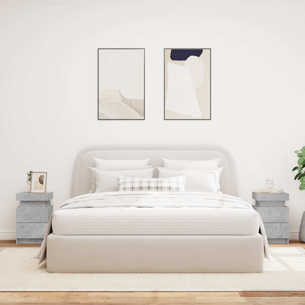 Κομοδίνα με Φώτα LED 2 τεμ. Γκρι Σκυροδέματος 35 x 39 x 55 εκ. - Pakobazaar