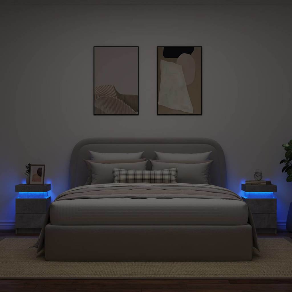Κομοδίνα με Φώτα LED 2 τεμ. Γκρι Σκυροδέματος 35 x 39 x 55 εκ. - Pakobazaar