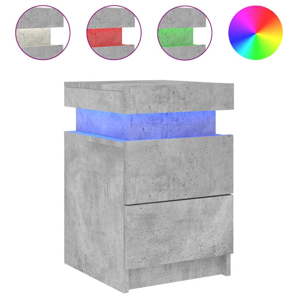 Κομοδίνα με Φώτα LED 2 τεμ. Γκρι Σκυροδέματος 35 x 39 x 55 εκ. - Pakobazaar