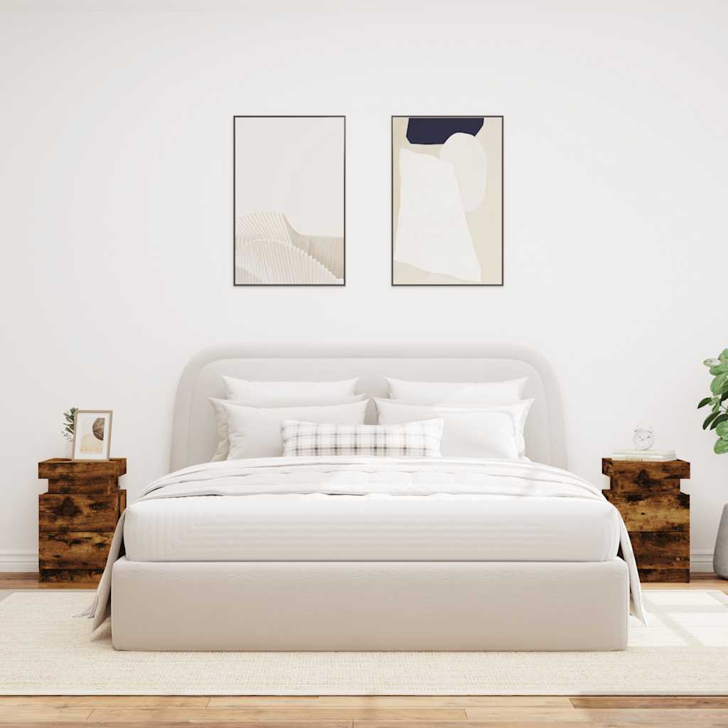 Κομοδίνα με Φώτα LED 2 τεμ. Καπνιστή Δρυς 35 x 39 x 55 εκ. - Pakobazaar