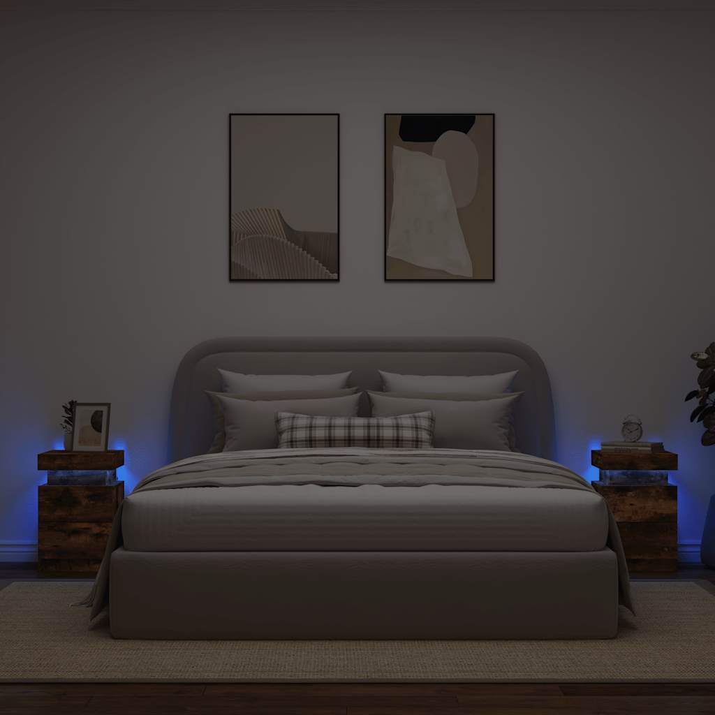 Κομοδίνα με Φώτα LED 2 τεμ. Καπνιστή Δρυς 35 x 39 x 55 εκ. - Pakobazaar