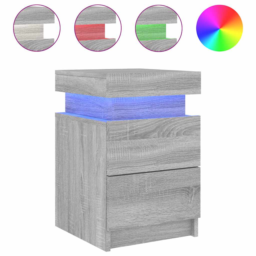 Κομοδίνο με Φώτα LED Γκρι Sonoma 35 x 39 x 55 εκ. - Pakobazaar