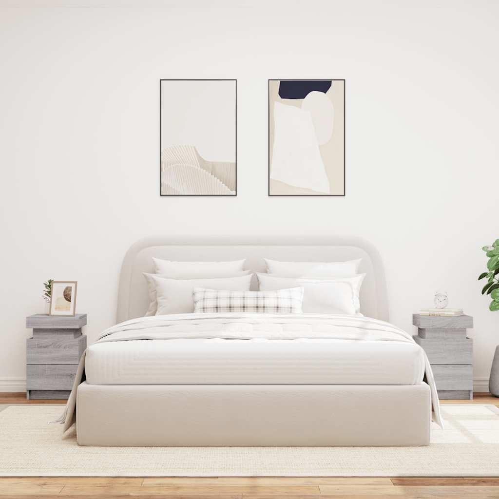 Κομοδίνα με Φώτα LED 2 Τεμ. Γκρι Sonoma 35 x 39 x 55 εκ. - Pakobazaar