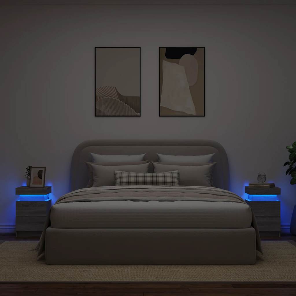 Κομοδίνα με Φώτα LED 2 Τεμ. Γκρι Sonoma 35 x 39 x 55 εκ. - Pakobazaar