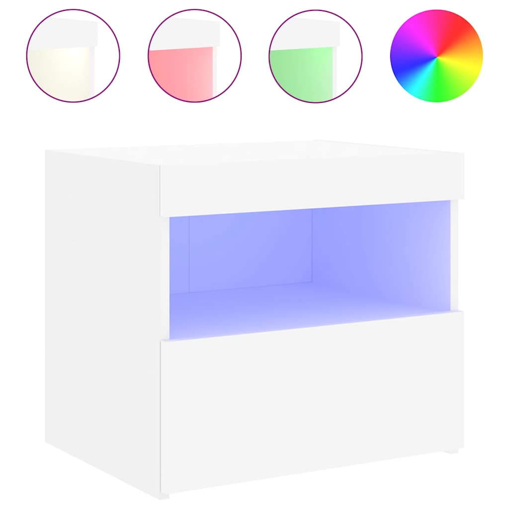 Κομοδίνο με Φώτα LED Λευκό 50 x 40 x 45 εκ. - Pakobazaar