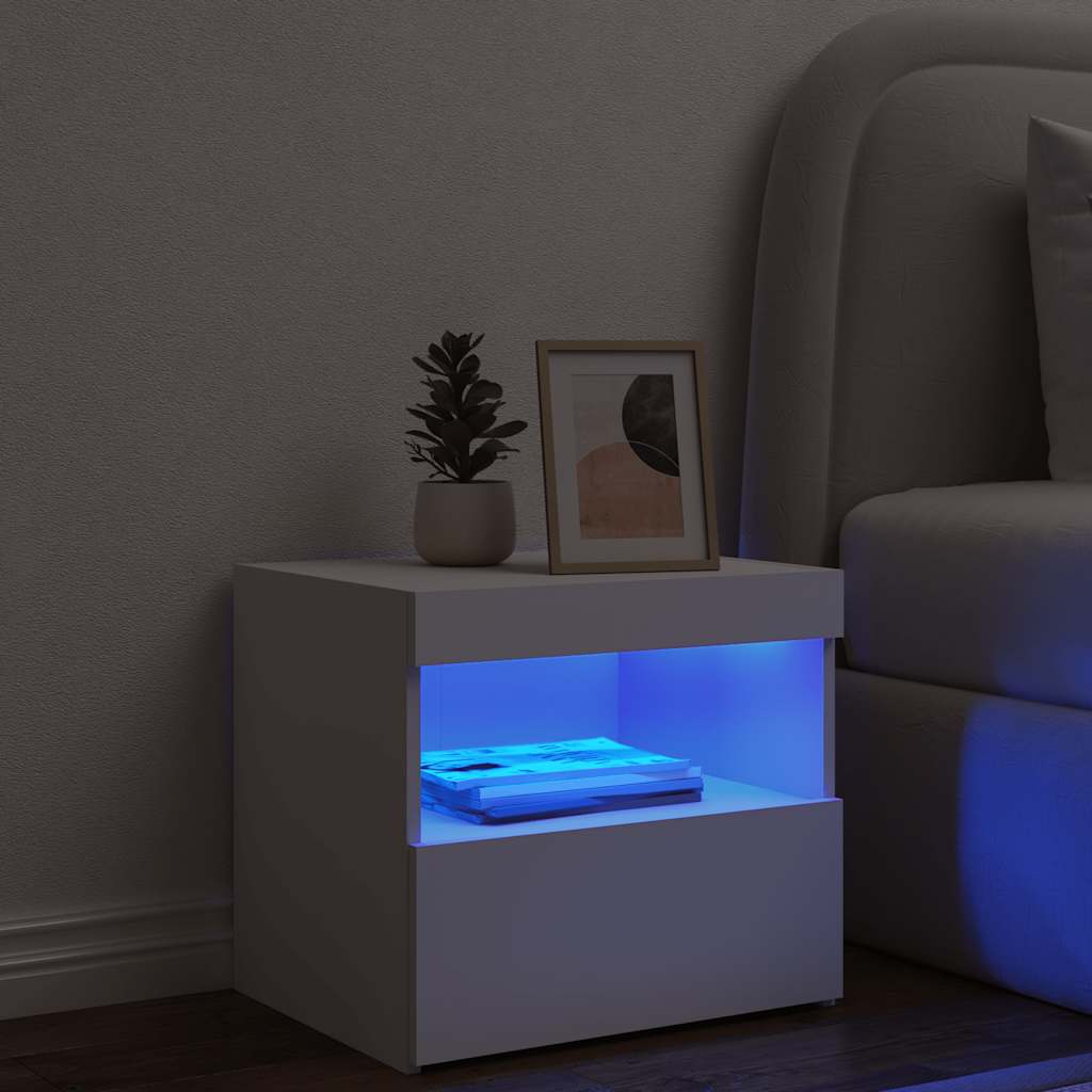 Κομοδίνο με Φώτα LED Λευκό 50 x 40 x 45 εκ. - Pakobazaar