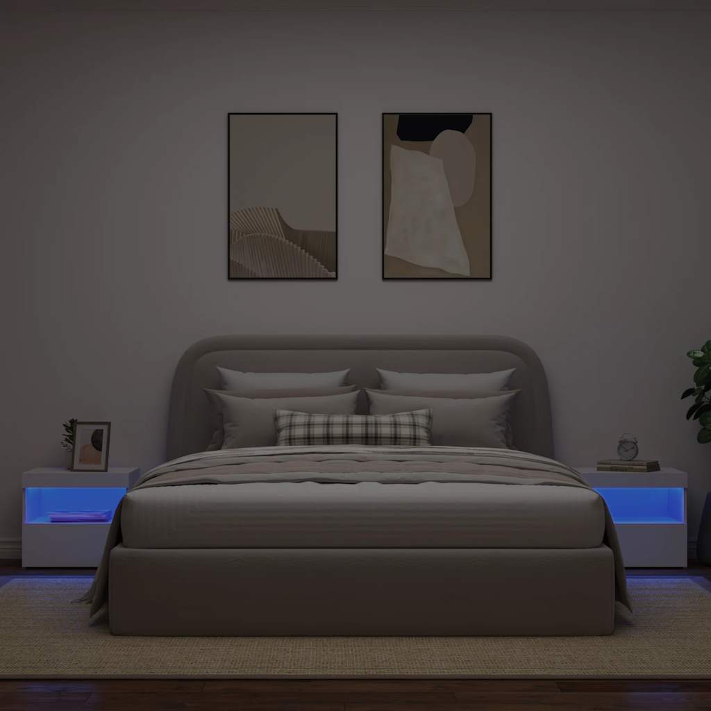 Κομοδίνα με Φώτα LED 2 τεμ. Λευκά 50 x 40 x 45 εκ. - Pakobazaar