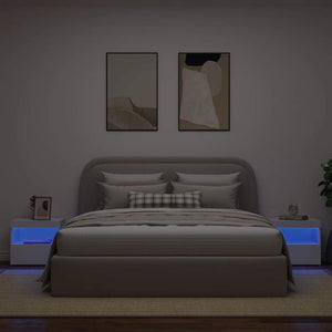 Κομοδίνα με Φώτα LED 2 τεμ. Λευκά 50 x 40 x 45 εκ. - Pakobazaar
