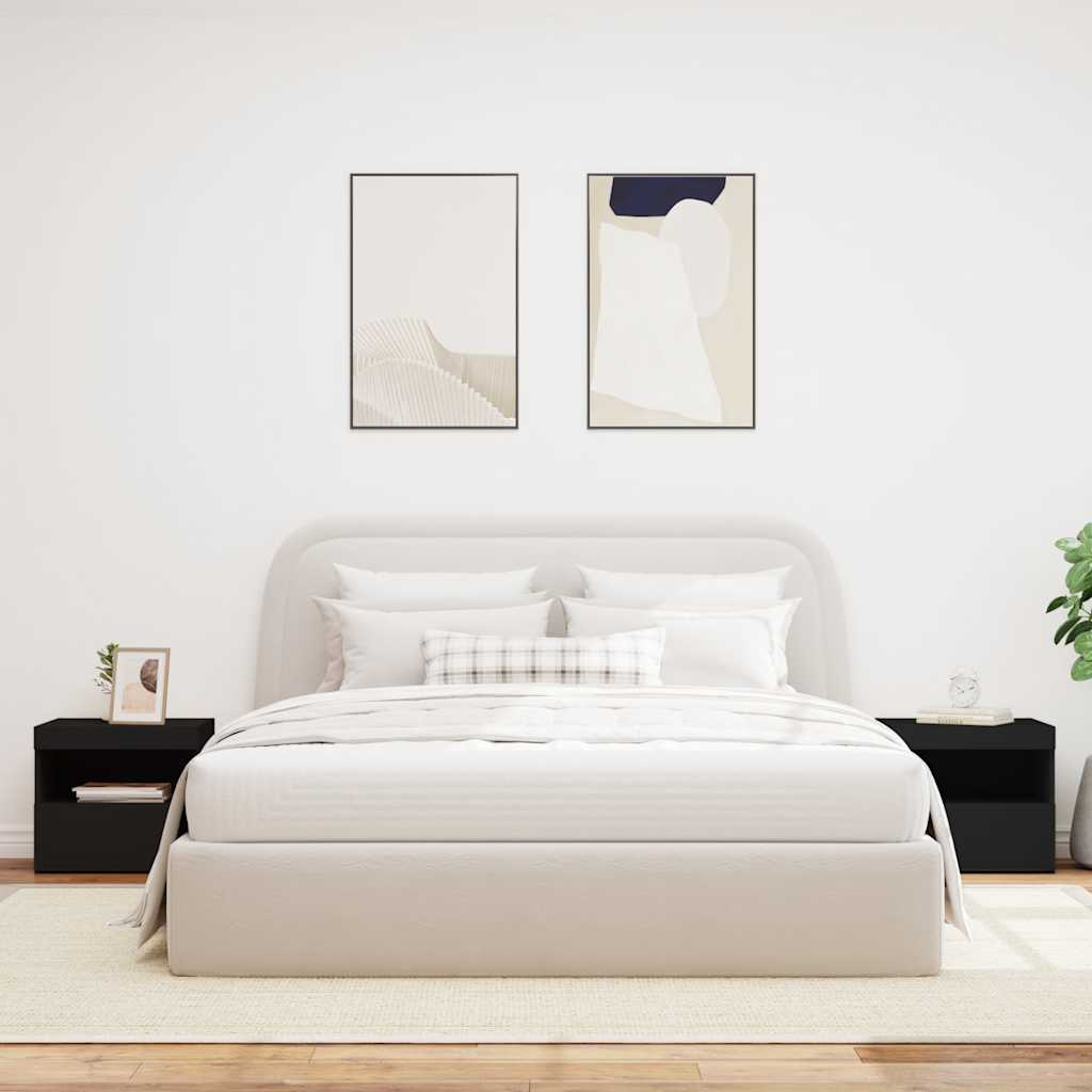 Κομοδίνα με Φώτα LED 2 τεμ. Μαύρα 50 x 40 x 45 εκ. - Pakobazaar