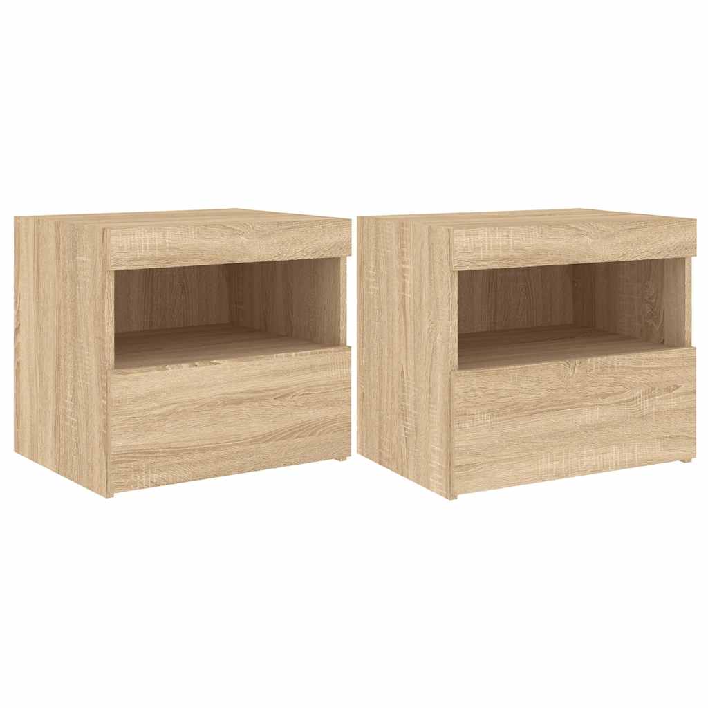 Κομοδίνα με Φώτα LED 2 τεμ. Sonoma Δρυς 50x40x45 εκ. - Pakobazaar