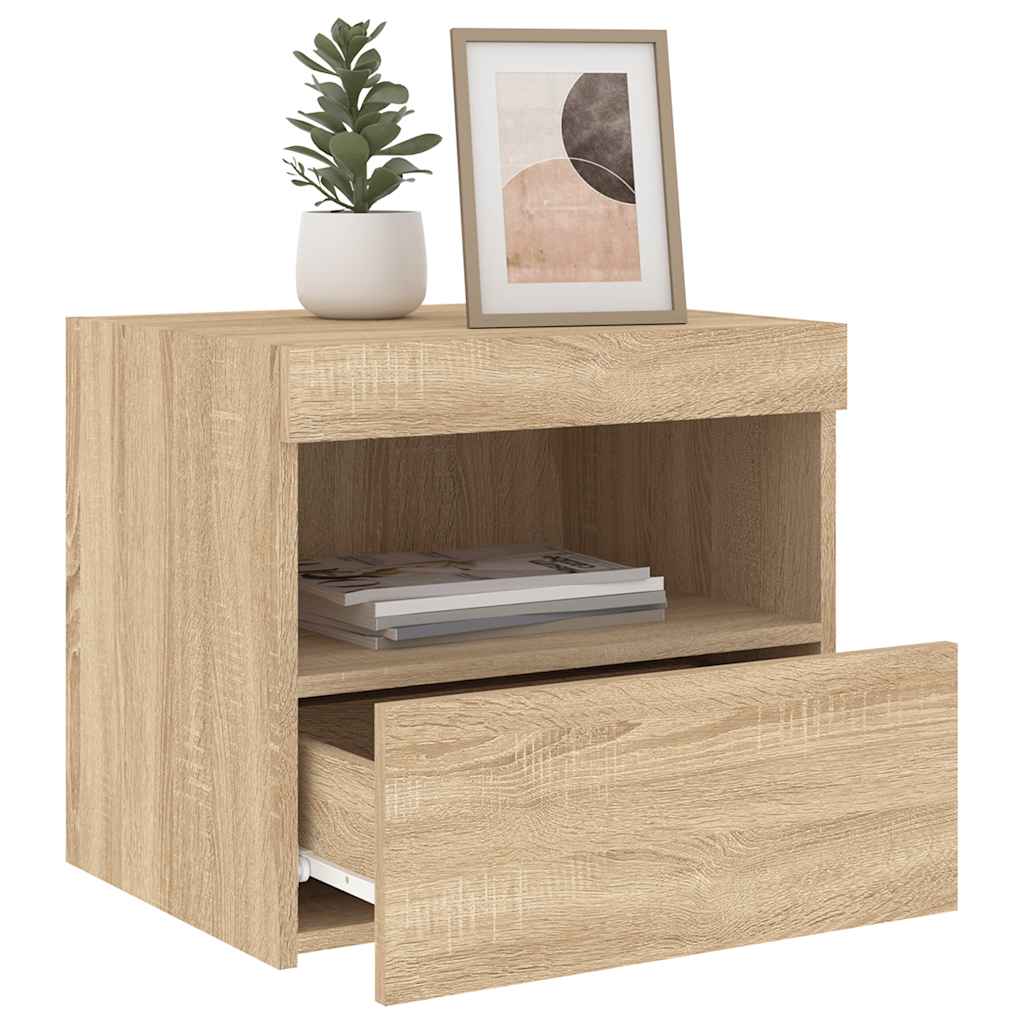Κομοδίνα με Φώτα LED 2 τεμ. Sonoma Δρυς 50x40x45 εκ. - Pakobazaar
