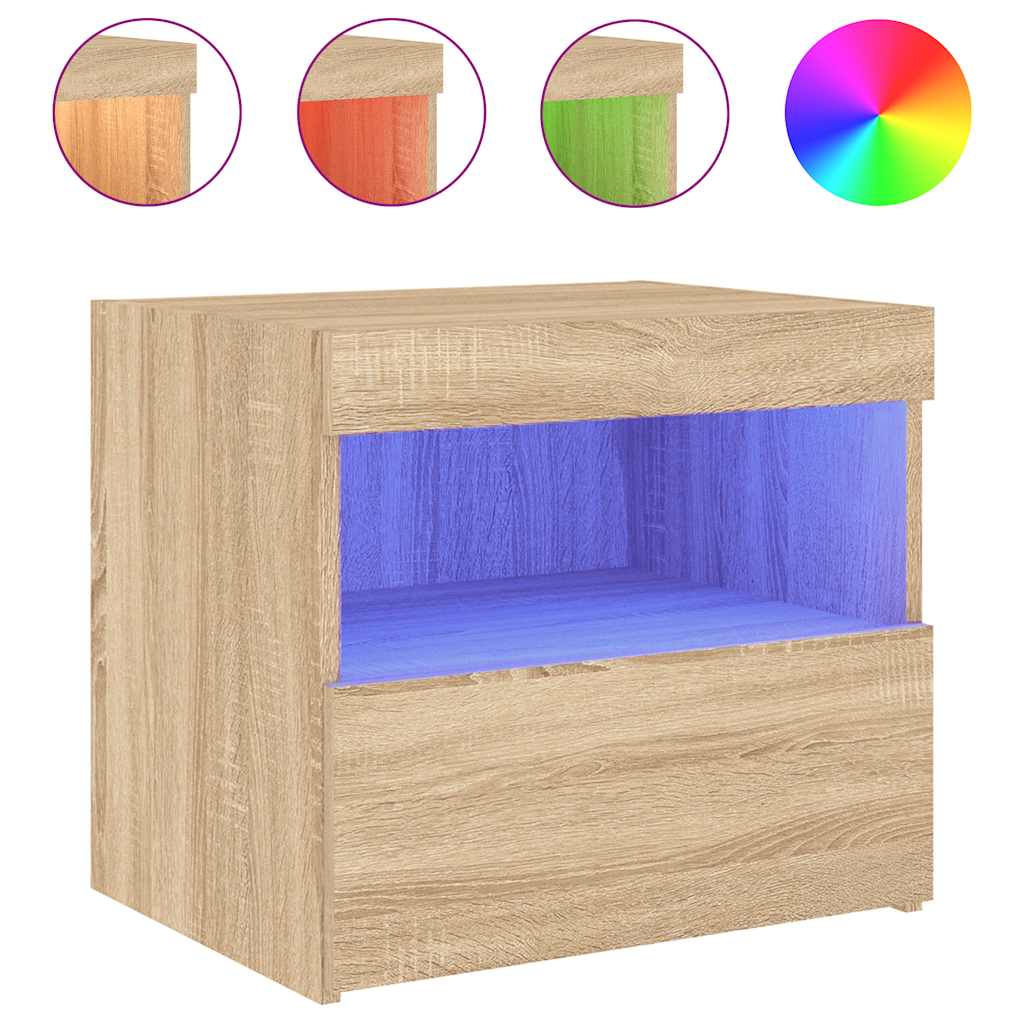 Κομοδίνα με Φώτα LED 2 τεμ. Sonoma Δρυς 50x40x45 εκ. - Pakobazaar