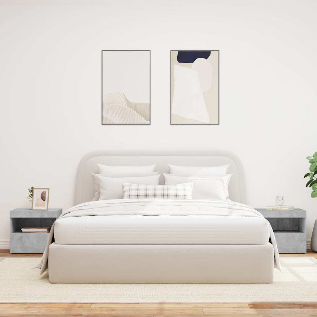 Κομοδίνα με Φώτα LED 2 τεμ. Γκρι Σκυροδέματος 50x40x45 εκ. - Pakobazaar