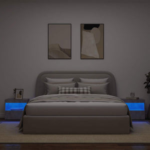 Κομοδίνα με Φώτα LED 2 τεμ. Γκρι Σκυροδέματος 50x40x45 εκ. - Pakobazaar