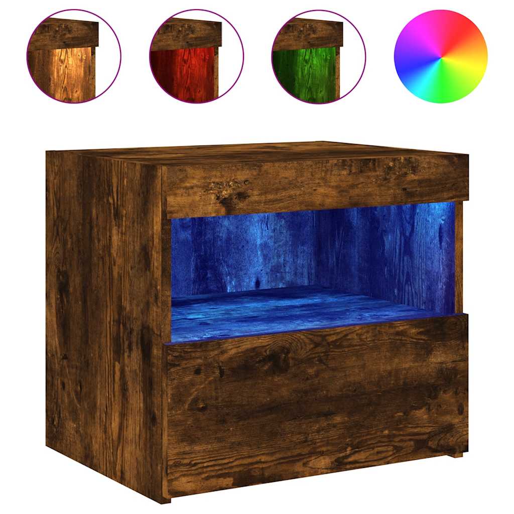 Κομοδίνο με Φώτα LED Καπνιστή Δρυς 50 x 40 x 45 εκ. - Pakobazaar