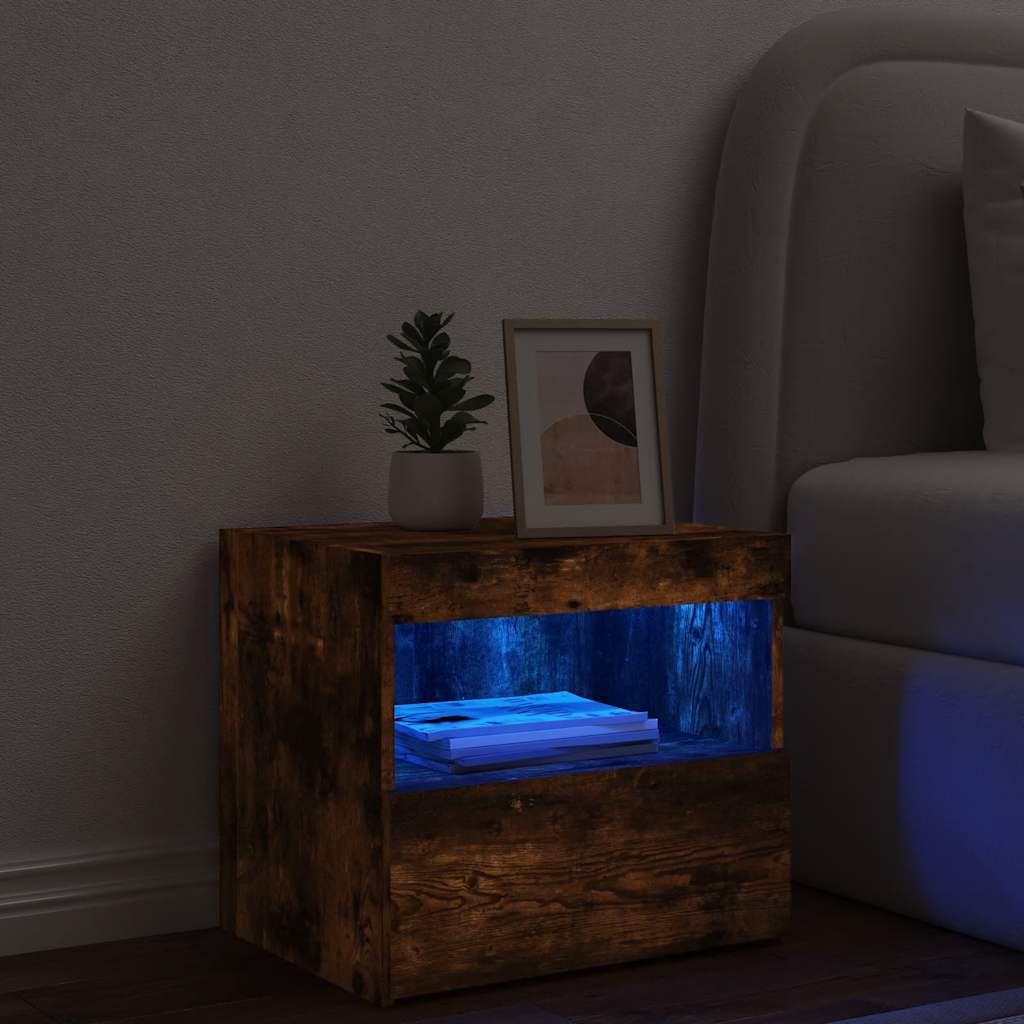Κομοδίνο με Φώτα LED Καπνιστή Δρυς 50 x 40 x 45 εκ. - Pakobazaar
