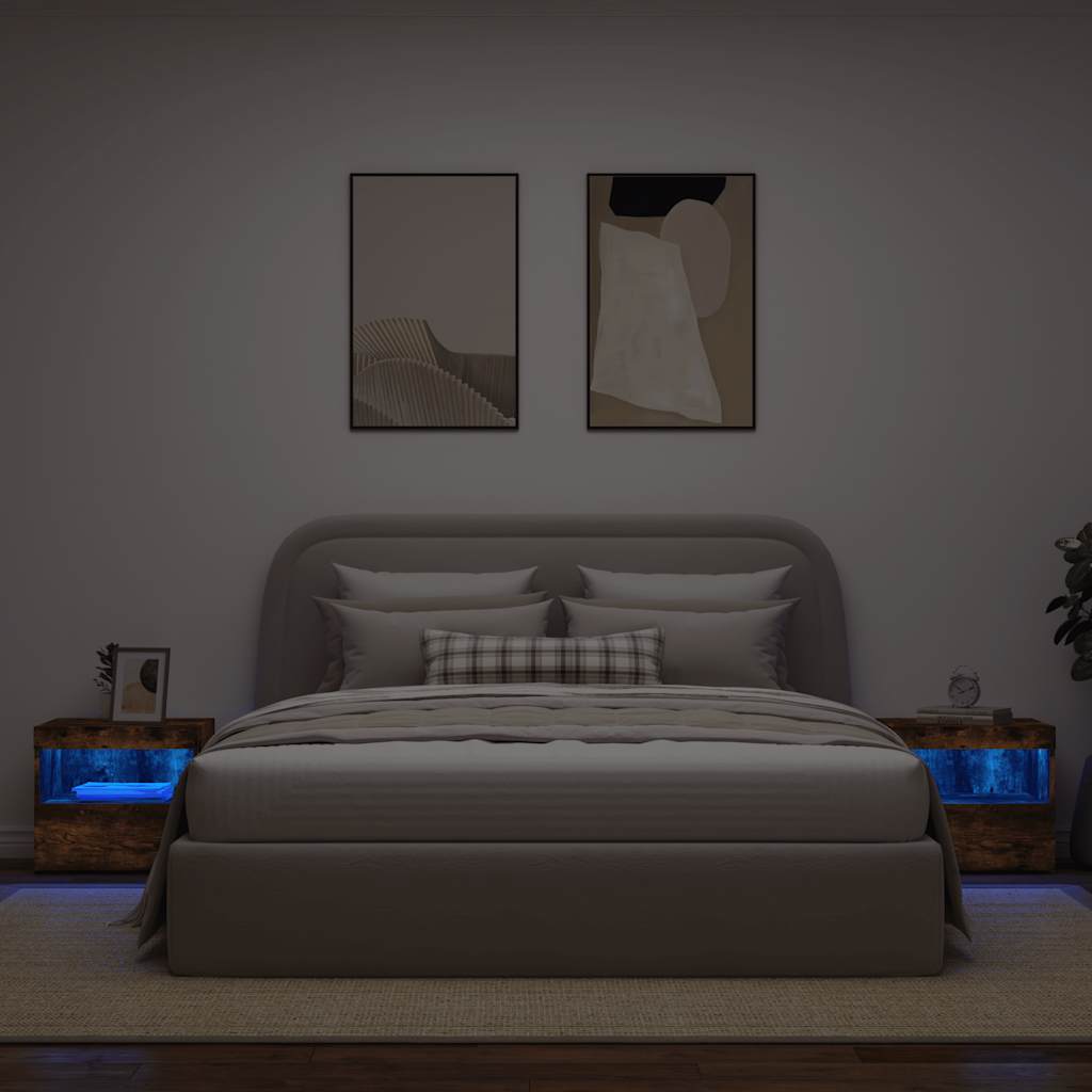 Κομοδίνα με Φώτα LED 2 τεμ. Καπνιστή Δρυς 50x40x45 εκ. - Pakobazaar