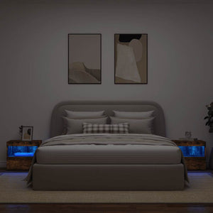 Κομοδίνα με Φώτα LED 2 τεμ. Καπνιστή Δρυς 50x40x45 εκ. - Pakobazaar