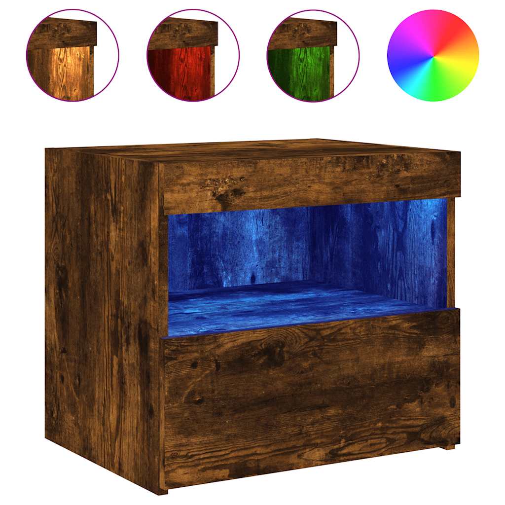 Κομοδίνα με Φώτα LED 2 τεμ. Καπνιστή Δρυς 50x40x45 εκ. - Pakobazaar