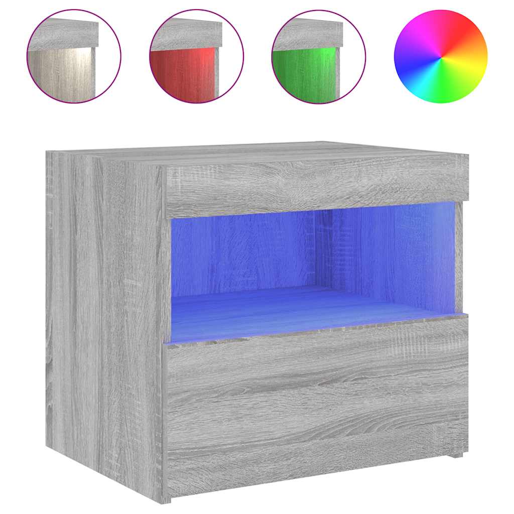 Κομοδίνο με Φώτα LED Γκρι Sonoma 50x40x45 εκ. - Pakobazaar