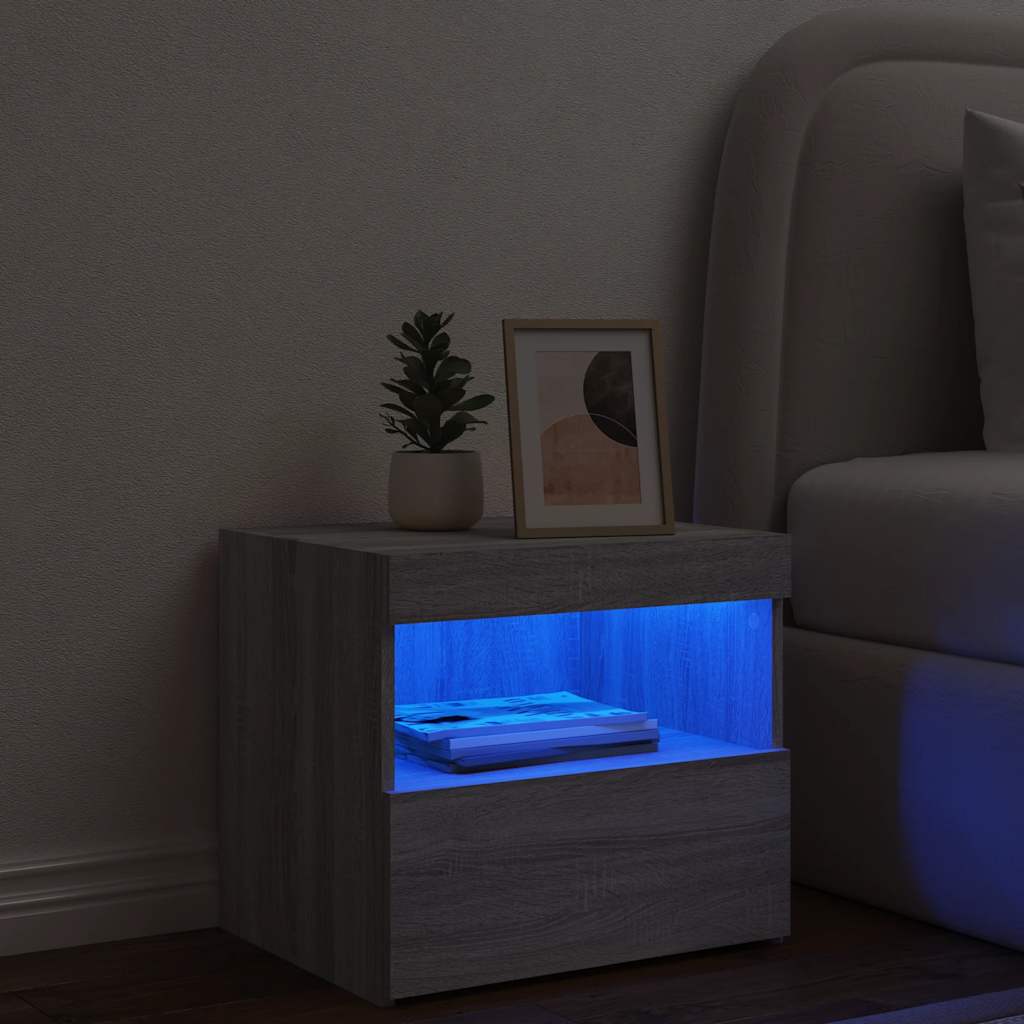 Κομοδίνο με Φώτα LED Γκρι Sonoma 50x40x45 εκ. - Pakobazaar