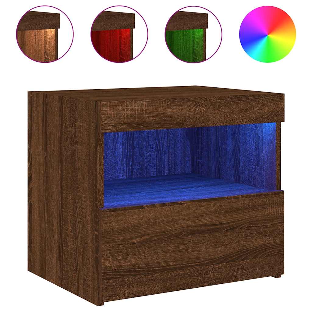 Κομοδίνο με Φώτα LED Καφέ Δρυς 50 x 40 x 45 εκ.