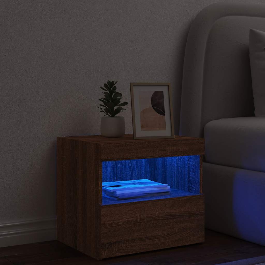 Κομοδίνο με Φώτα LED Καφέ Δρυς 50 x 40 x 45 εκ.