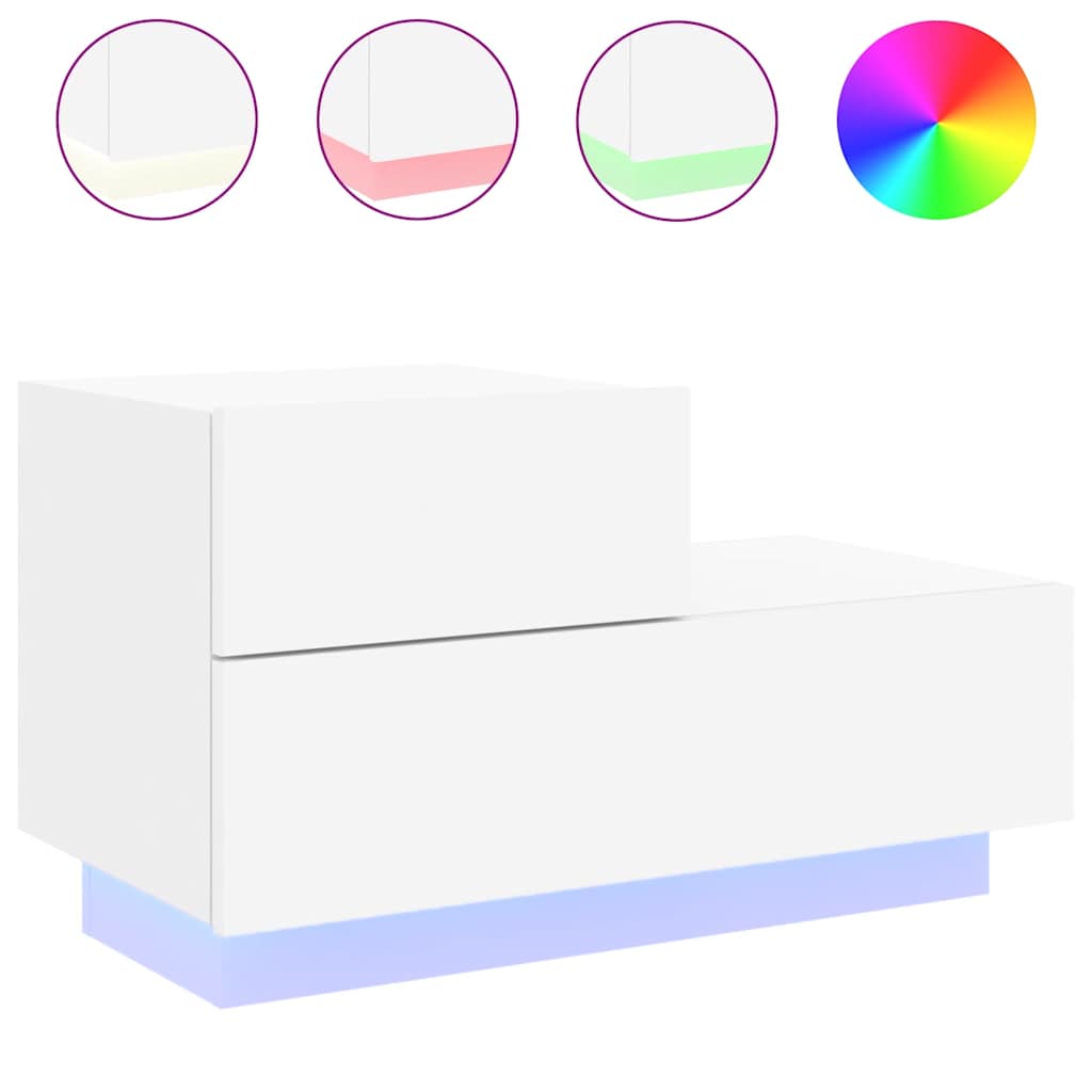 Κομοδίνο με Φώτα LED Λευκό 70 x 36 x 40,5 εκ. - Pakobazaar