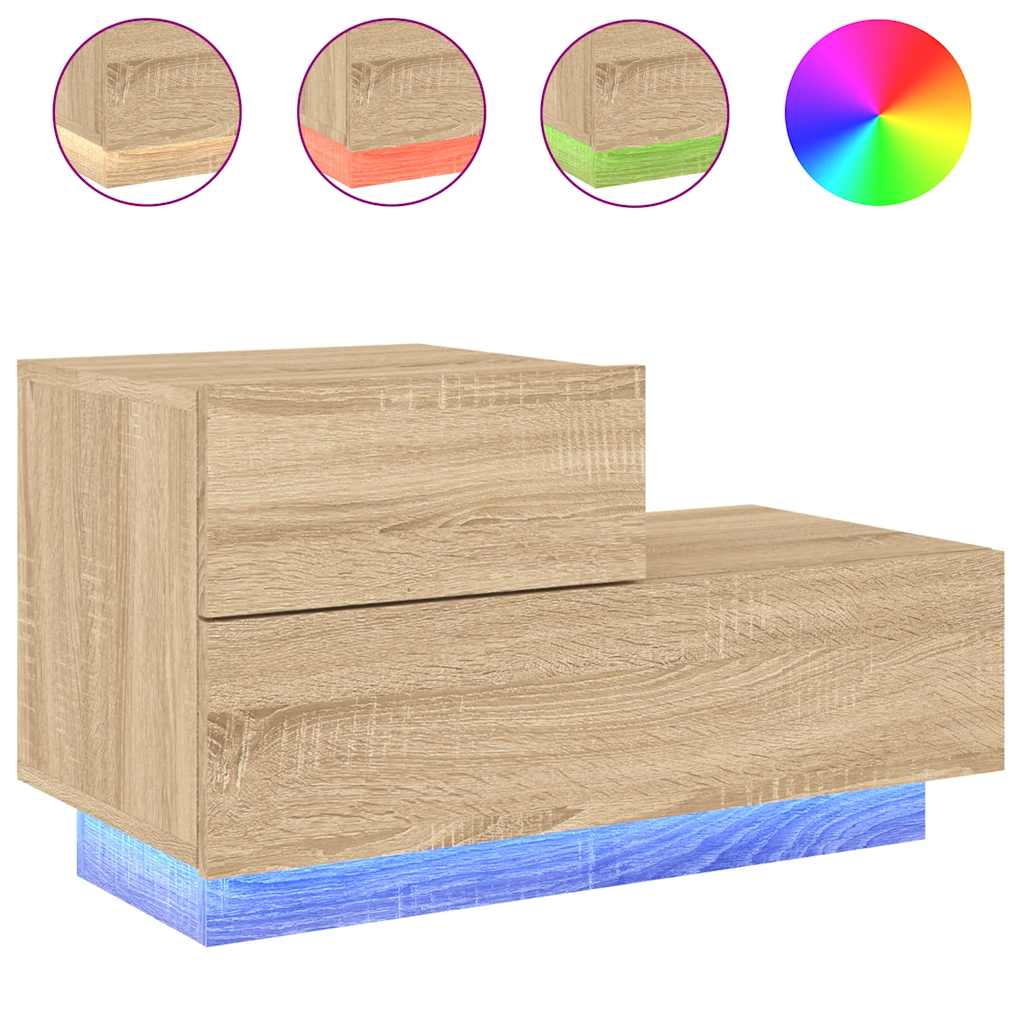 Κομοδίνο με Φώτα LED Sonoma Δρυς 70 x 36 x 40,5 εκ. - Pakobazaar