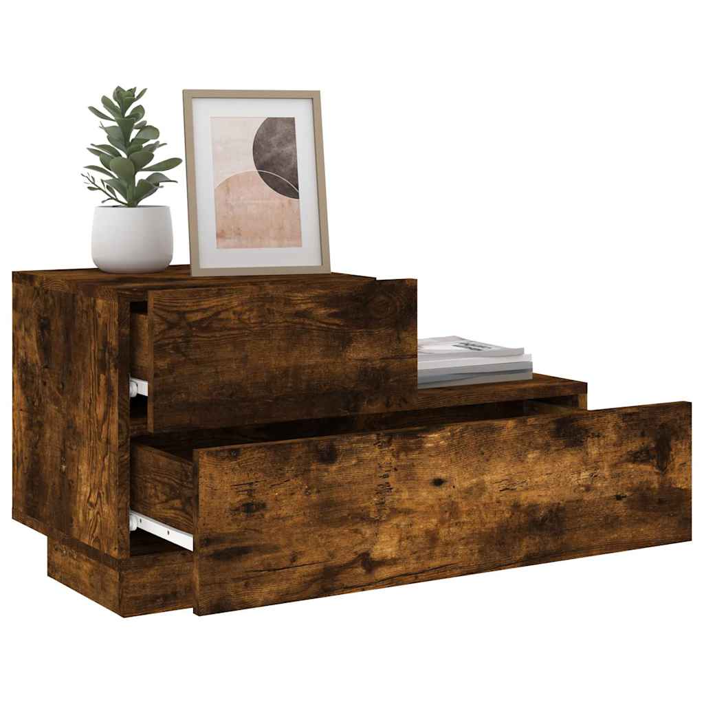 Κομοδίνο με Φώτα LED Καπνιστή Δρυς 70 x 36 x 40,5 εκ. - Pakobazaar