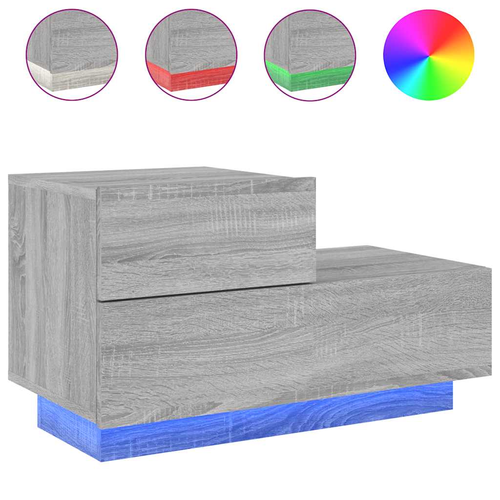 Κομοδίνο με Φώτα LED Γκρι Sonoma 70 x 36 x 40,5 εκ. - Pakobazaar