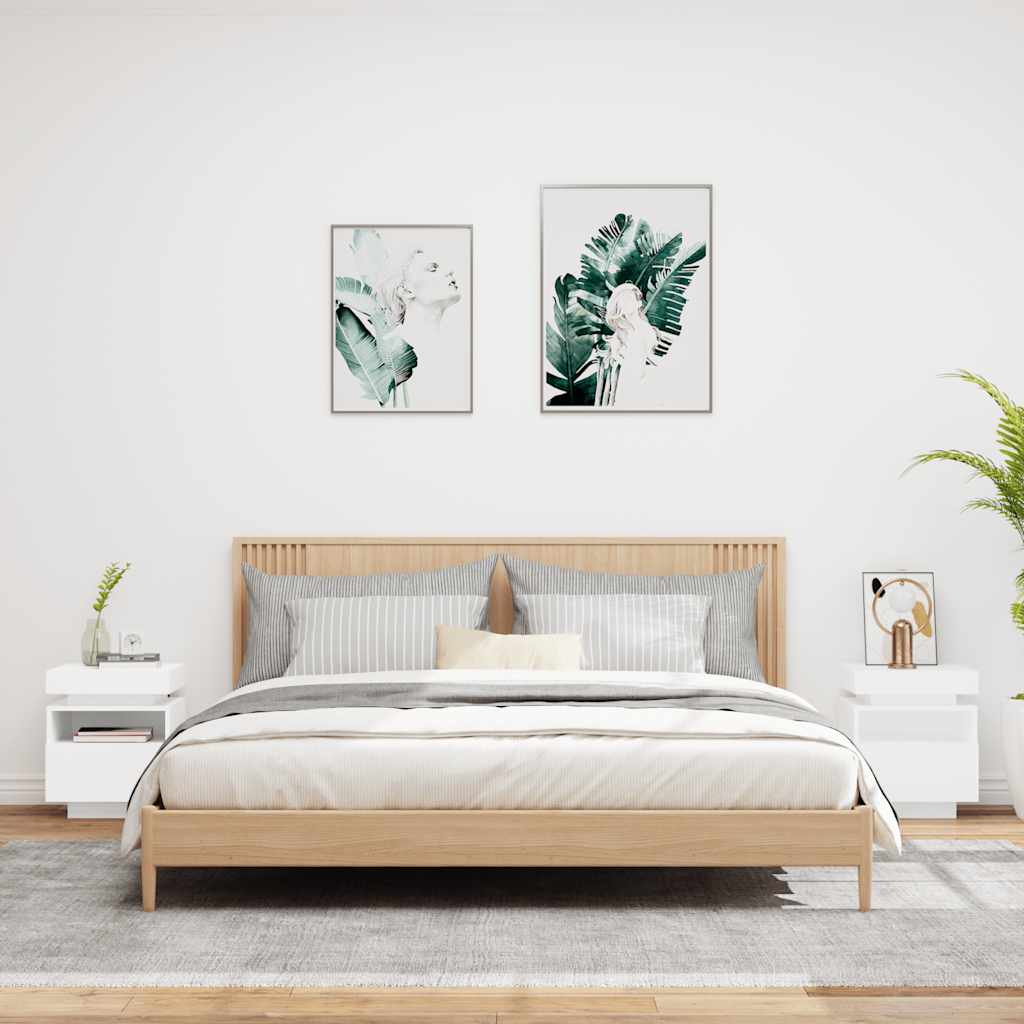 Κομοδίνα με Φώτα LED 2 τεμ. Λευκά 40 x 39 x 48,5 εκ. - Pakobazaar