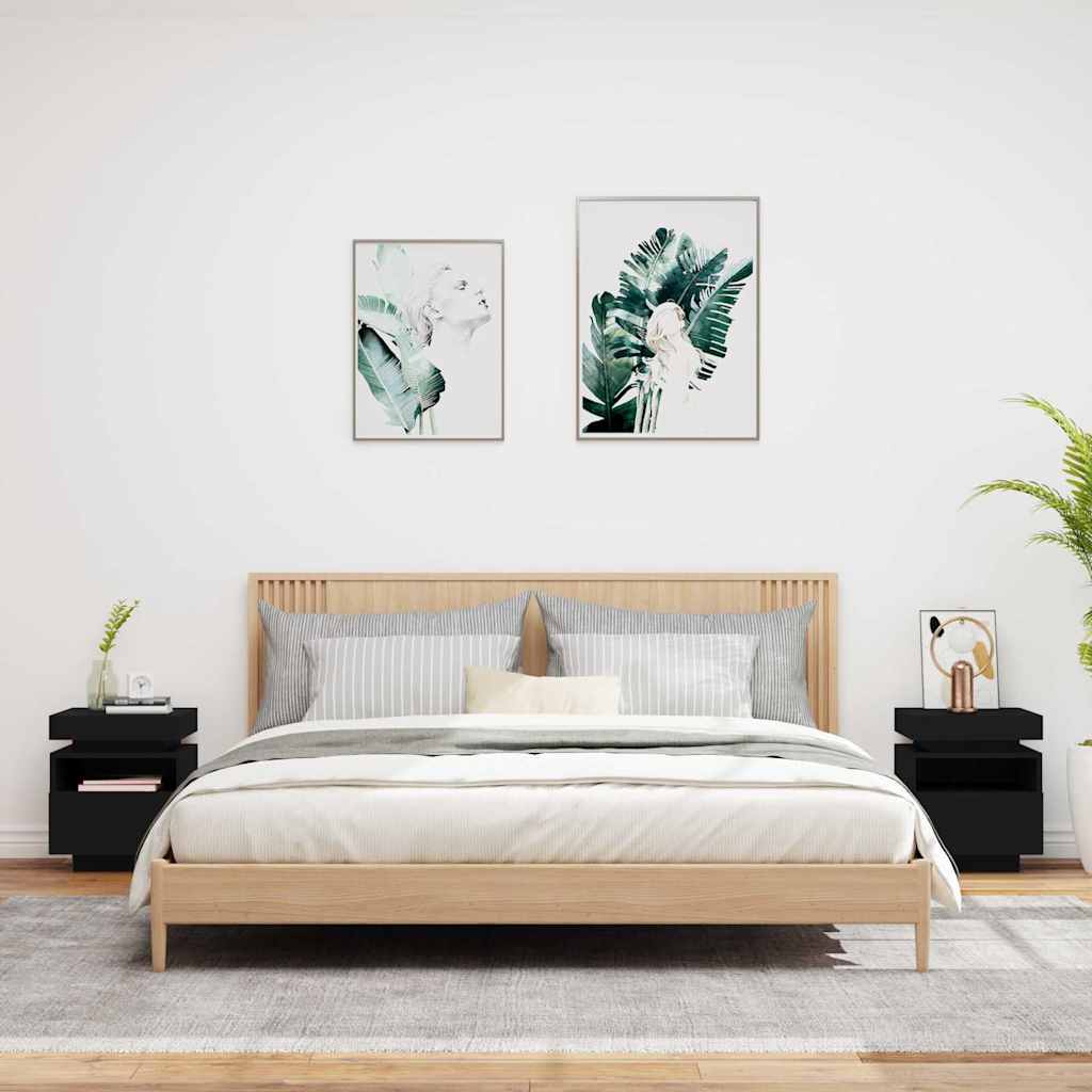 Κομοδίνα με Φώτα LED 2 τεμ. Μαύρα 40x39x48,5 εκ. - Pakobazaar