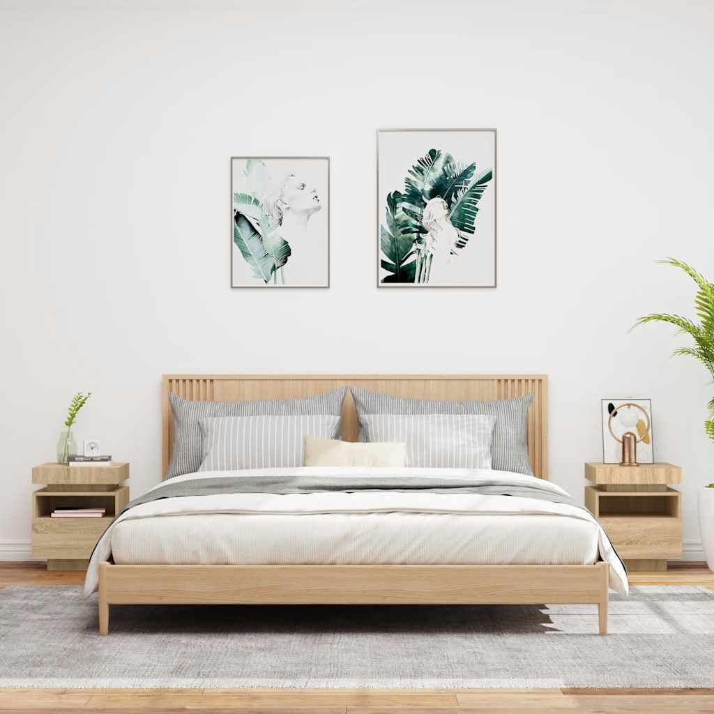 Κομοδίνα με Φώτα LED 2 τεμ. Sonoma Δρυς 40x39x48,5 εκ. - Pakobazaar