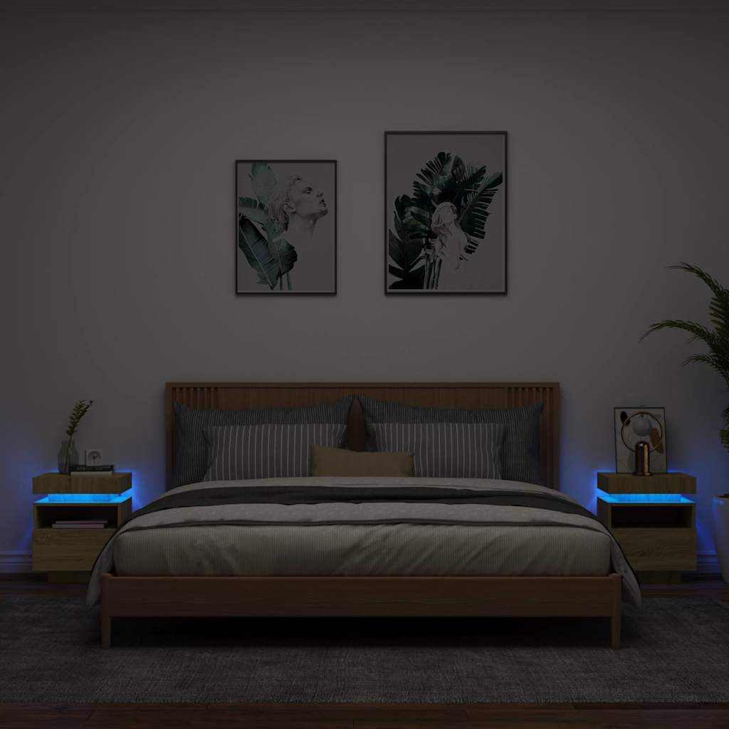 Κομοδίνα με Φώτα LED 2 τεμ. Sonoma Δρυς 40x39x48,5 εκ. - Pakobazaar