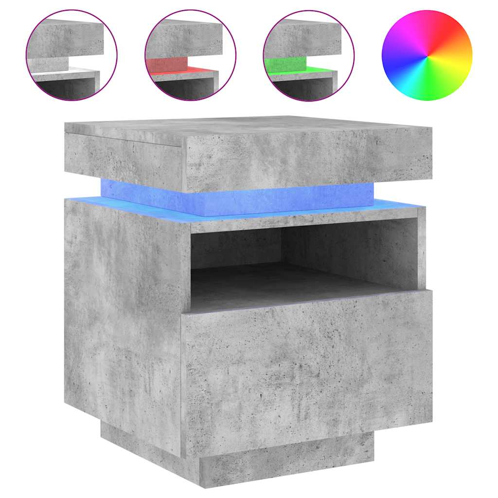 Κομοδίνο με Φώτα LED Γκρι Σκυροδέματος 40 x 39 x 48,5 εκ. - Pakobazaar