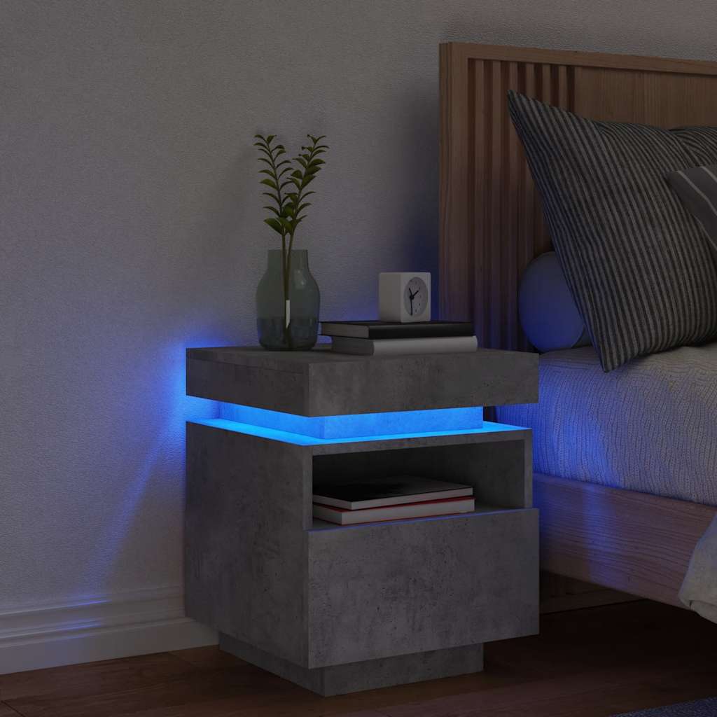 Κομοδίνο με Φώτα LED Γκρι Σκυροδέματος 40 x 39 x 48,5 εκ. - Pakobazaar