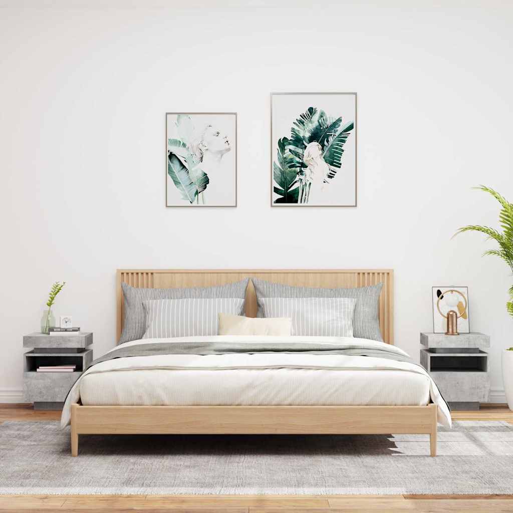 Κομοδίνα με Φώτα LED 2 τεμ. Γκρι Σκυροδέματος 40x39x48,5 εκ. - Pakobazaar